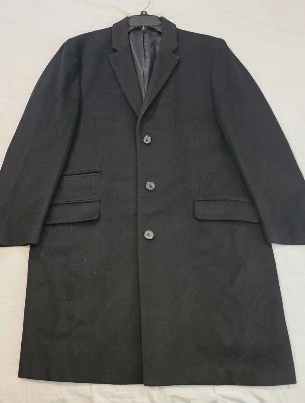 Hart Schaffner Marx Black Wool Trench Coat Mens 46R